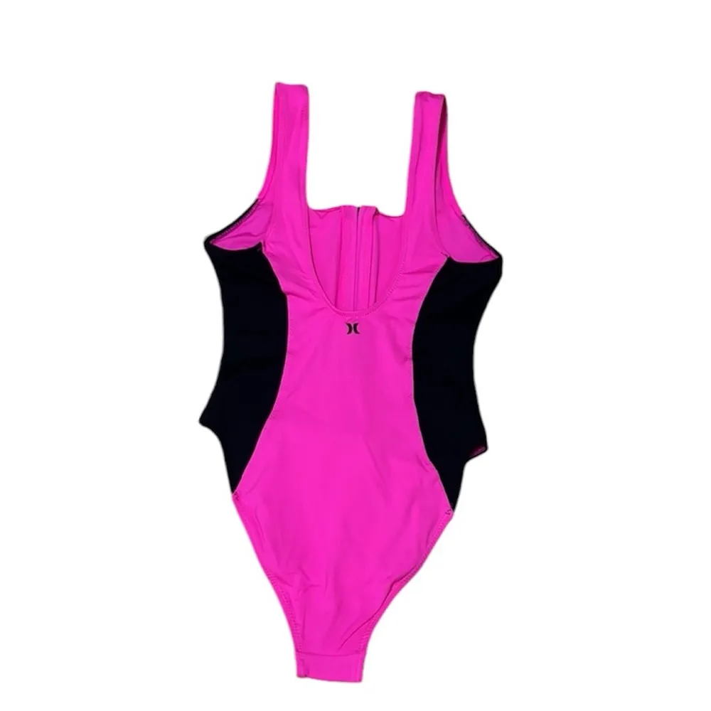 Hurley Malibu Zip Front Moderate Coverage 1-Pc Hot Watermelon NEW - Image 3