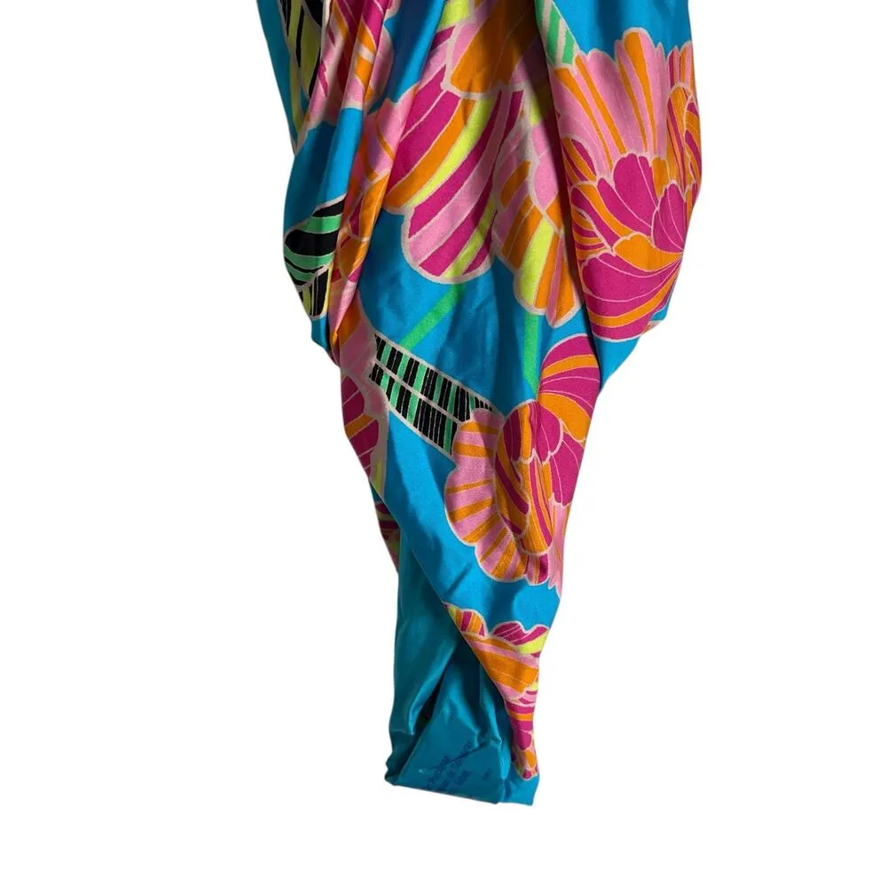 Trina Turk Poppy Blue Floral Print Plunge V-Neck One Piece Swimsuit Size 6 - Image 6