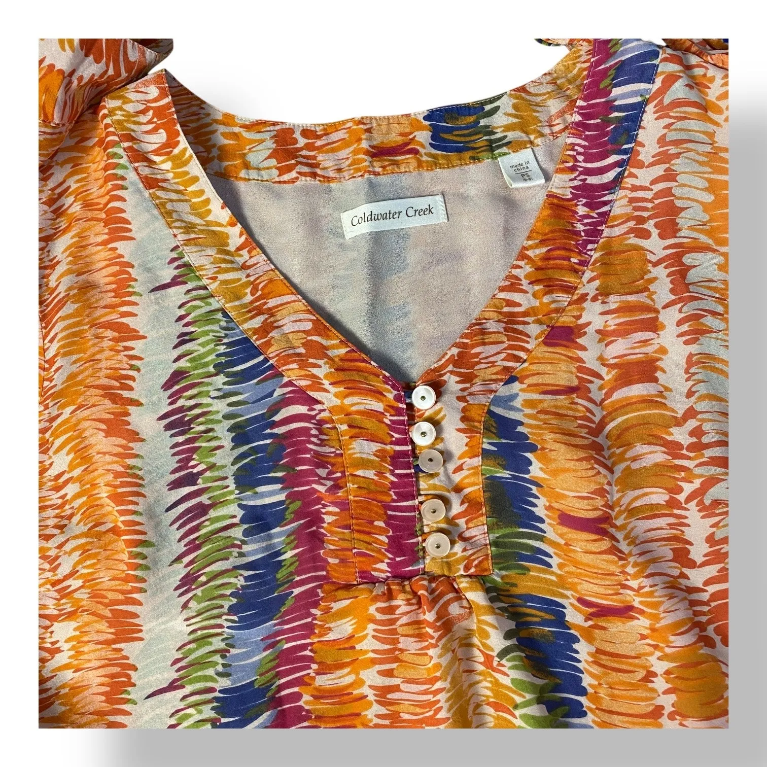 Coldwater Creek Silk Multicolor 3/4 Sleeve Blouse Womens Size PS Boho - Image 3