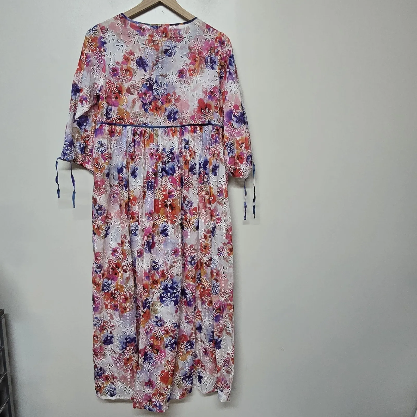 Johnny Was Summer Days Eyelet Tiered Silk Blend Midi Dress Sz XS $298 NWOT Beach - Image 5