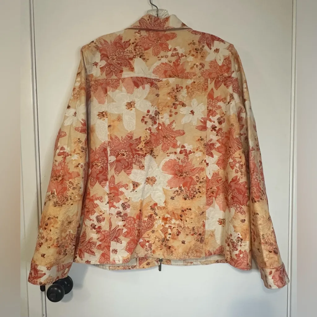 Laura Ashley Floral Zip Up Blazer‎ Jacket Peach Orange Casual Party Vacation XL - Image 2