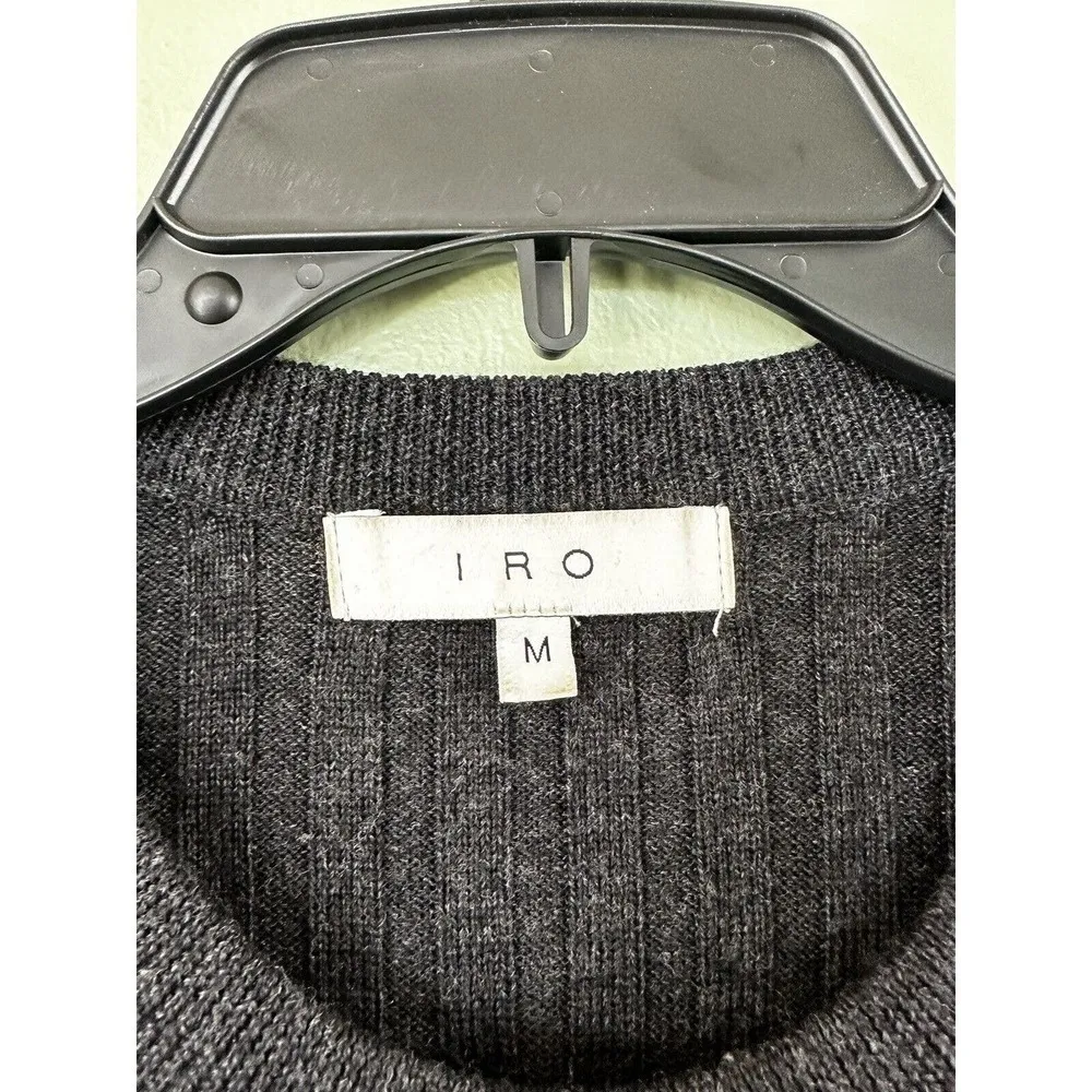 IRO Sweater Sz M Tamivia 100% Wool Ribbed 90’s Black Crewneck Flaw- Hole​​​​ - Image 6