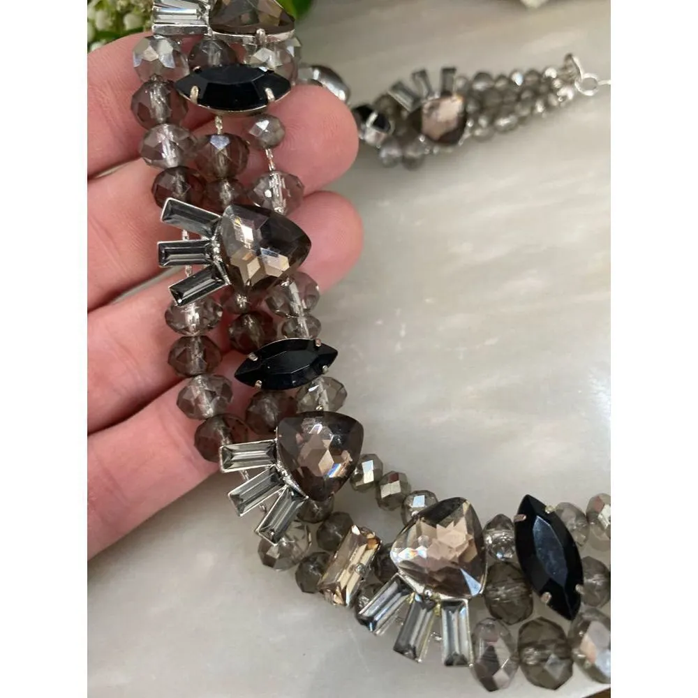 Silver Rhinestone and black rhinestone cluster necklace and earring set - Image 2