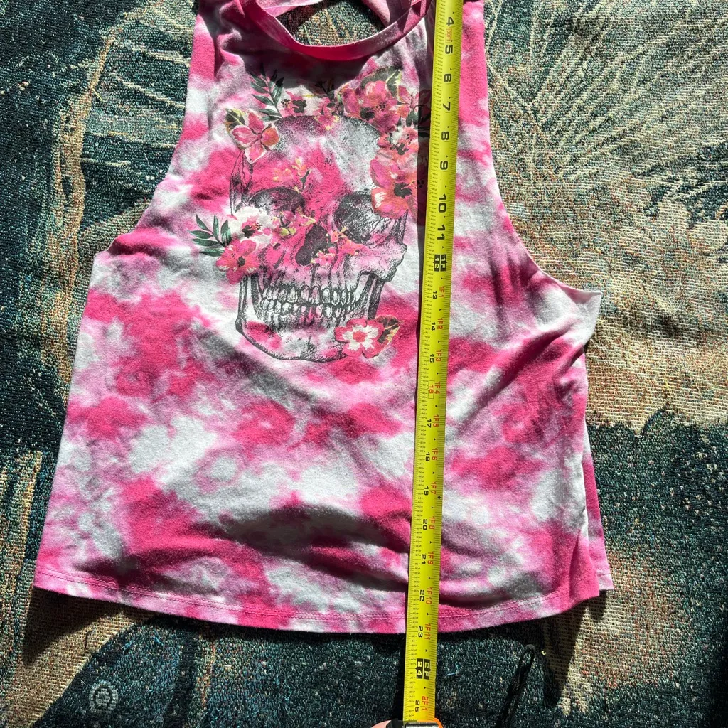 No Boundaries Skeleton Floral Graphic Tee S Pink White Tie Dye Goth Punk Grunge - Image 12