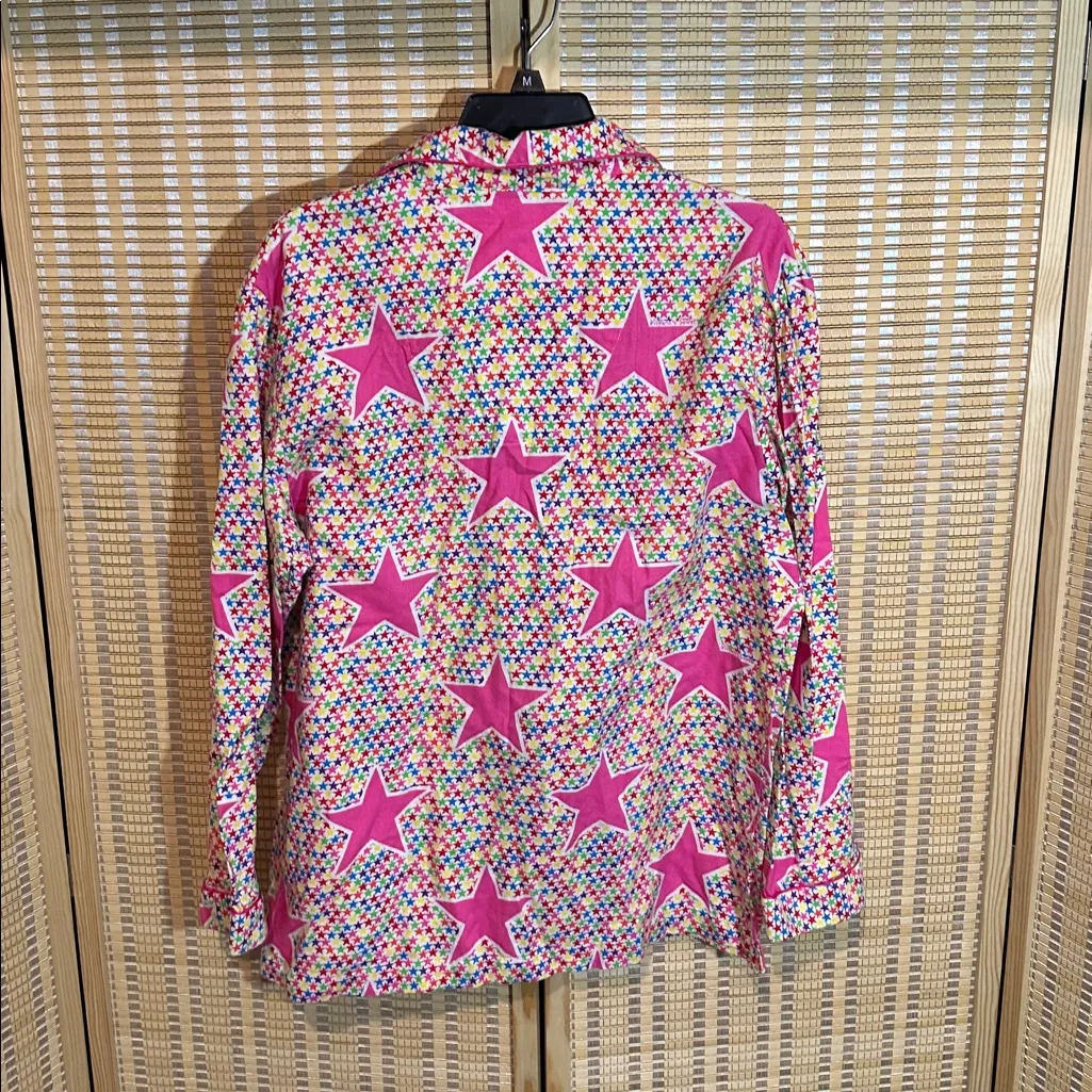 Victoria's Secret Y2K 2 Piece Cotton Pajama Set Pink & White With Stars Medium - Image 6