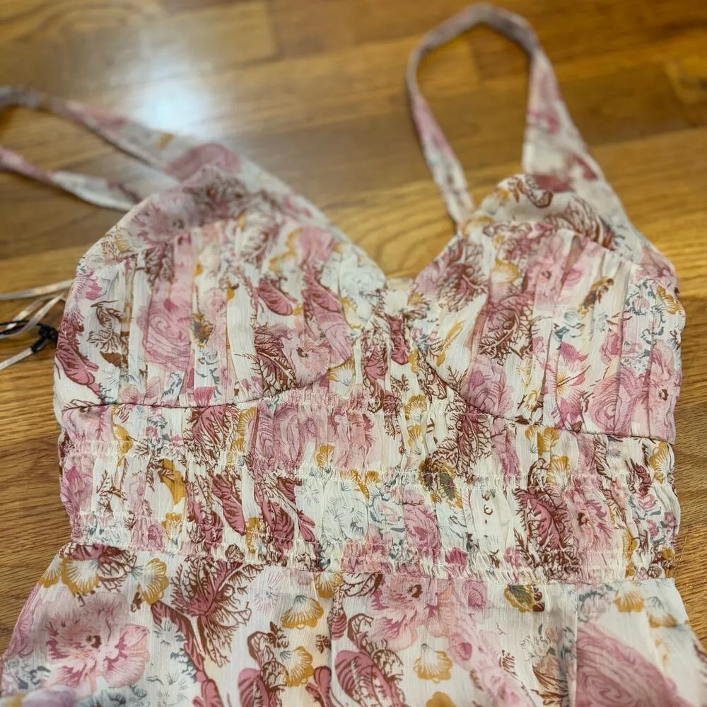 Floret Studios Women XS Taupe Mauve Cottage Fairy Floral Long Dress Romantic New Pink - Image 7