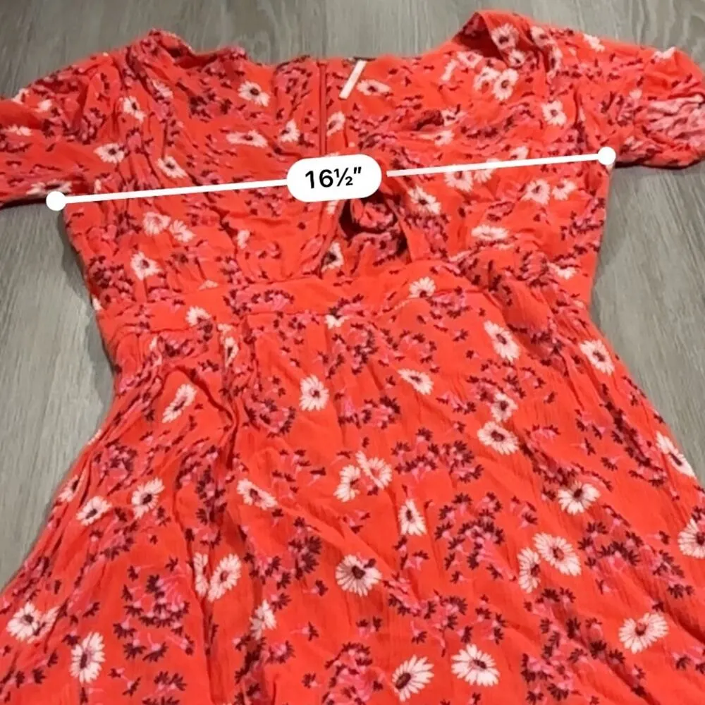 Free People Jinx Red &‎ White Floral Print Cut Out Tie Front Romper Dress Size 4 - Image 10