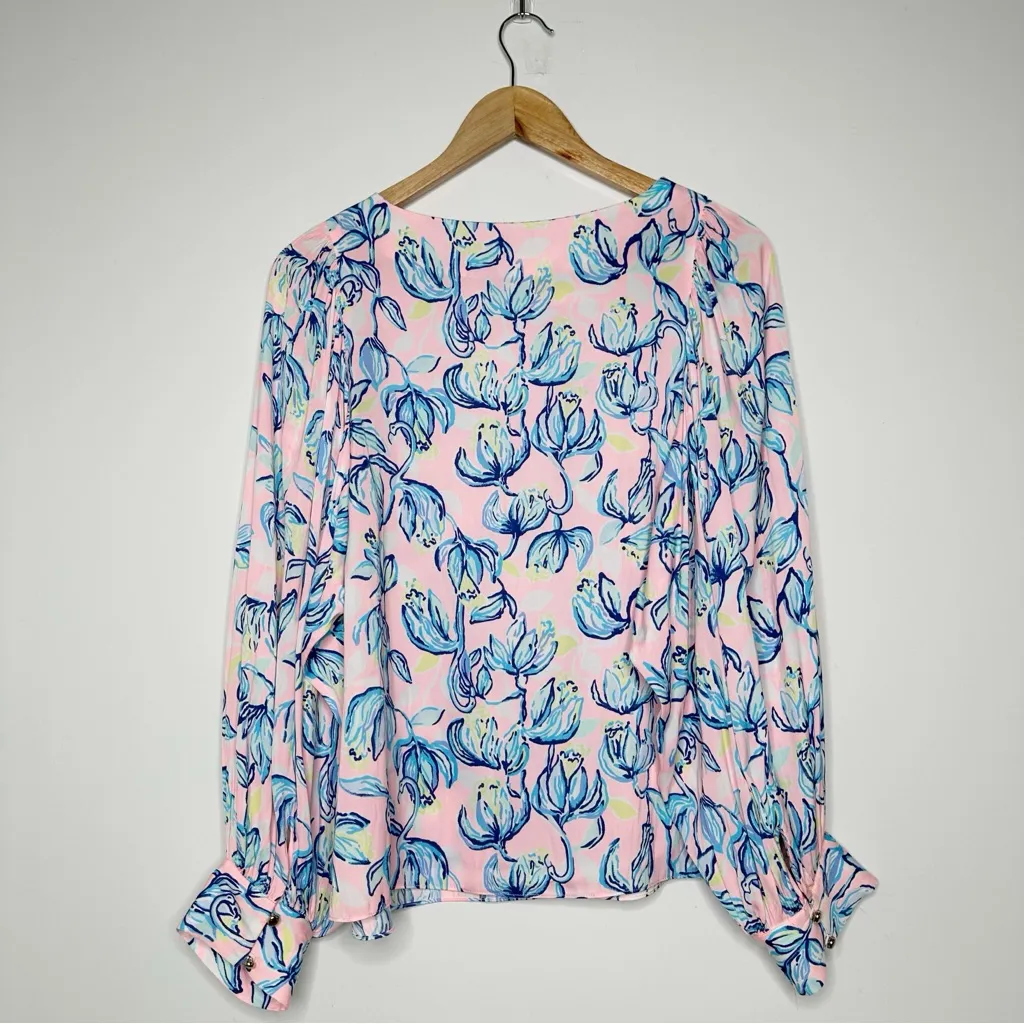 Lilly Pulitzer Maisel Blouse in Sweet Pea Pink Chasing The Sun Size Small - Image 4