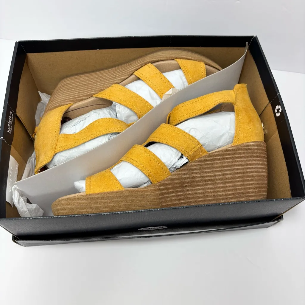 Dr‎ Scholls Suede Wedge Sandal Sz 8.5 M Long Island Yellow Zip Back - Image 4