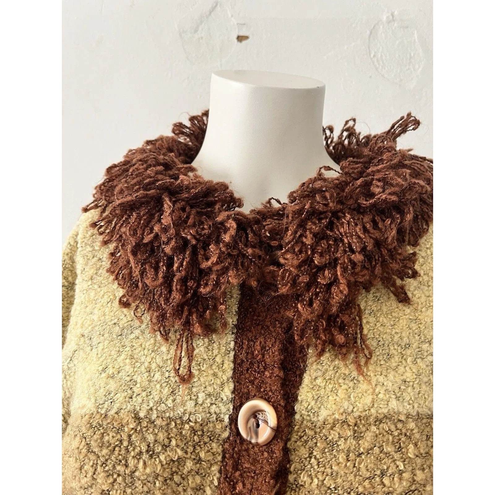 70s Rustic Colorblock Boucle Shacket S Earthy Bohmeian Rustic Western Farm Chic Brown - Image 6