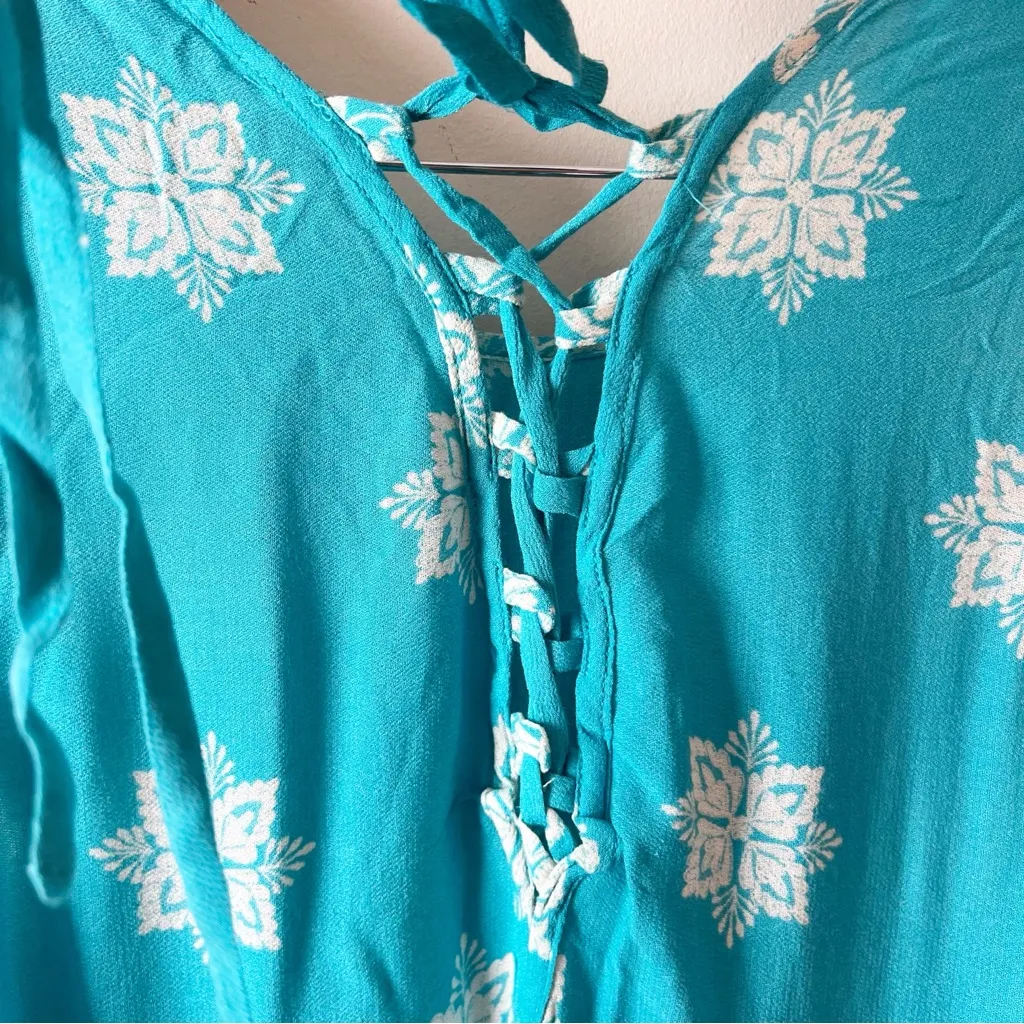 Wrangler Blue/White Floral Lace Up Back Tank Top Size Medium NEW Unlined Tunic - Image 9