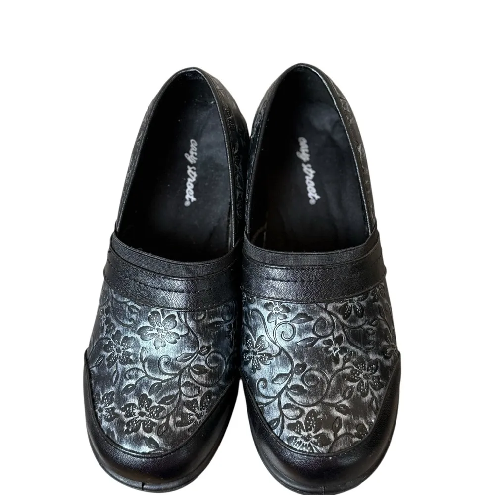 Easy Street Clogs Womens 9 Black Silver Metallic Nursing Shoes Slip Resistant - Image 6