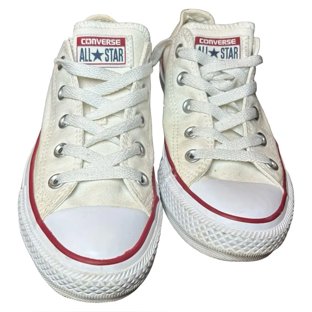 Classic Converse All Star Low Tops – White w/ Red Trim – Men’s 4 / Women’s 6 - Image 1