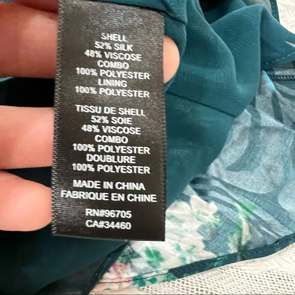 REBECCA TAYLOR Hydrangea Floral Silk Teal Shift Mini Dress Sz 8 MSRP $395 Party - Image 7