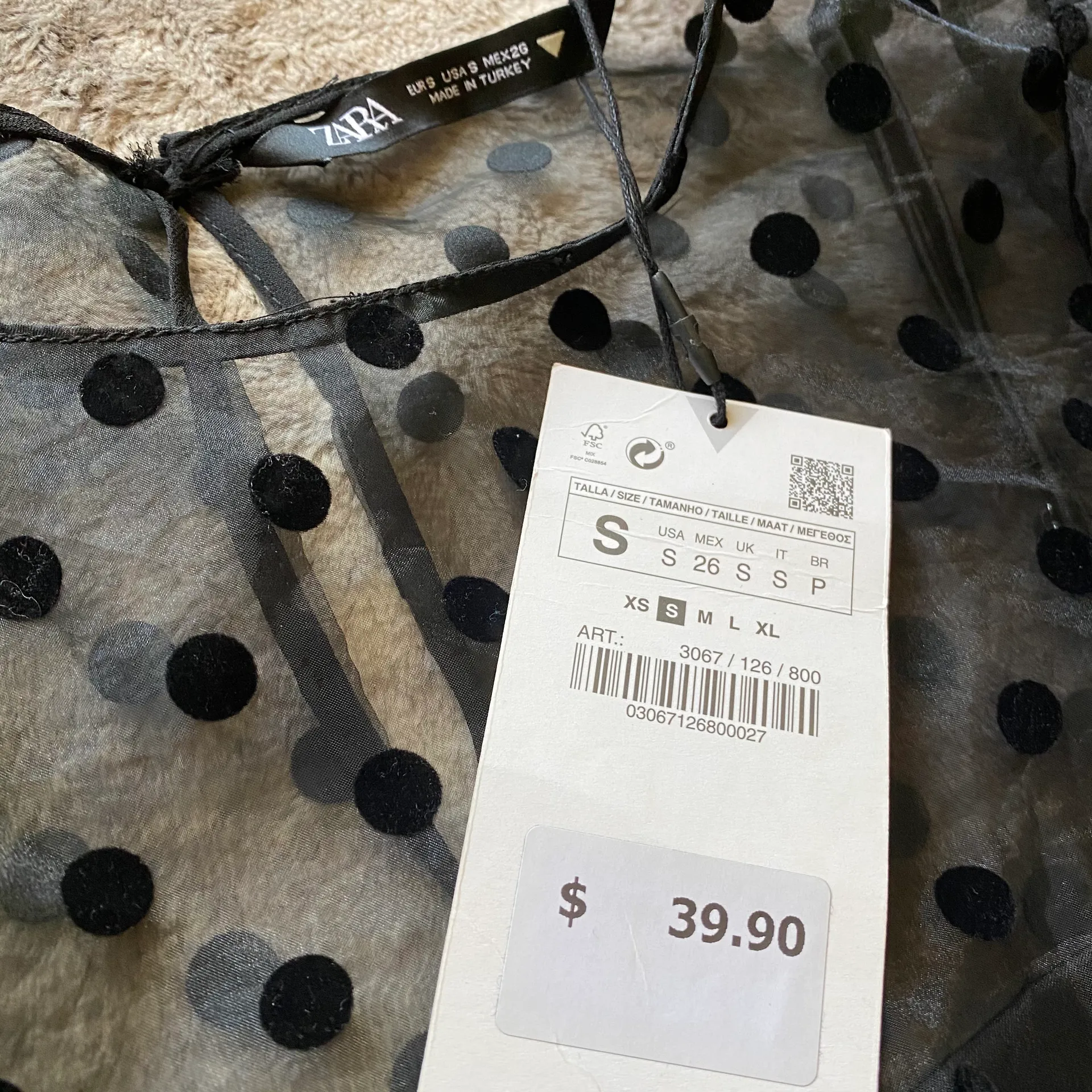 ZARA Polka Dot Puff Sleeve Organza Top - Image 10