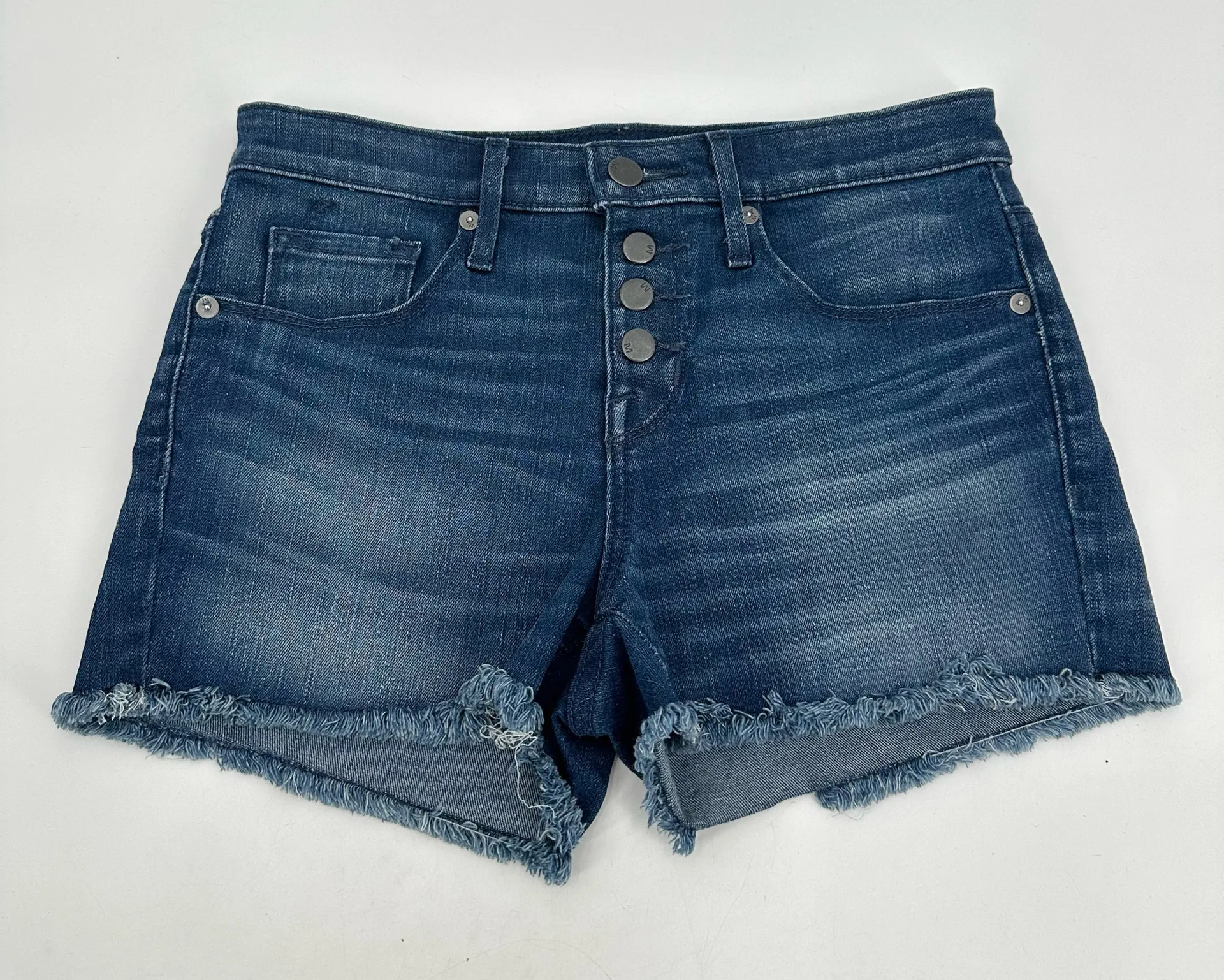 Mossimo Denim Shorts Womens 2/26 Stretch Blue Jean Button Fly High Rise Raw Hem - Image 1