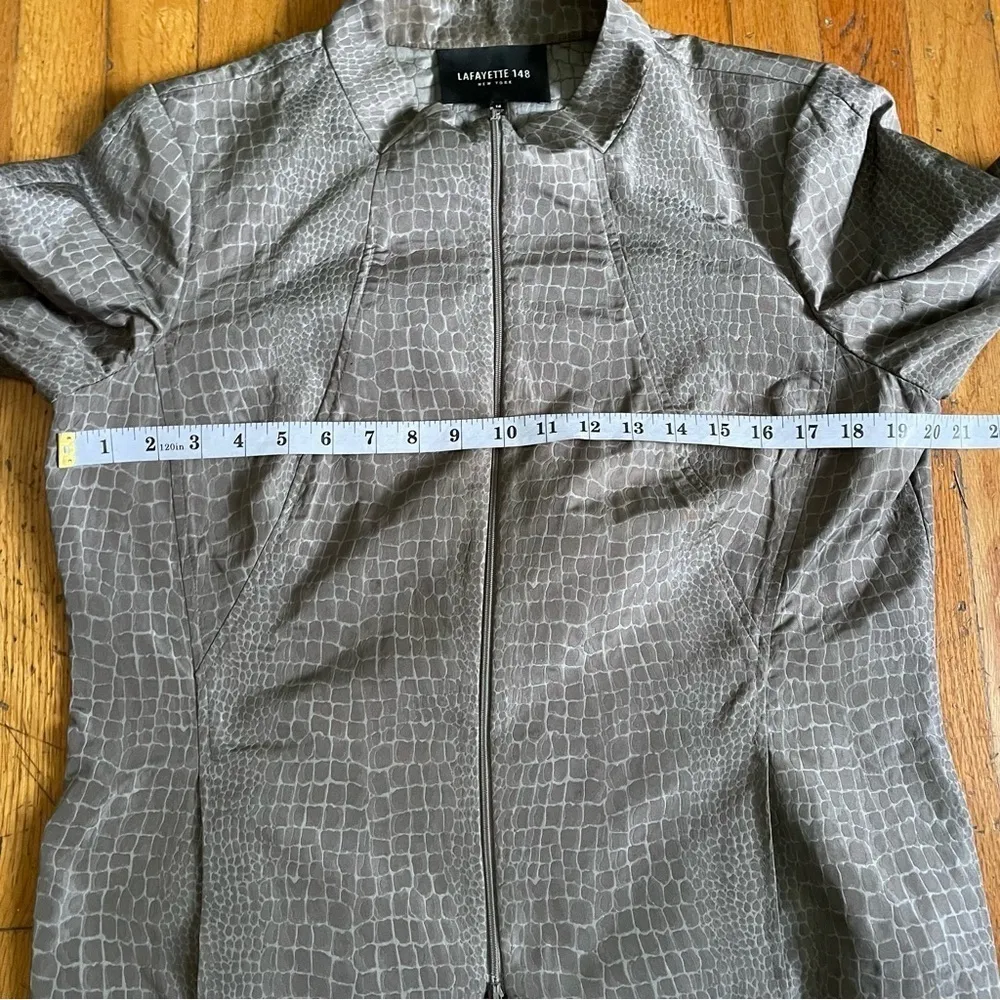 Lafayette 148 Gray Croc Embossed Zip Up Jacket Size 14 - Image 3