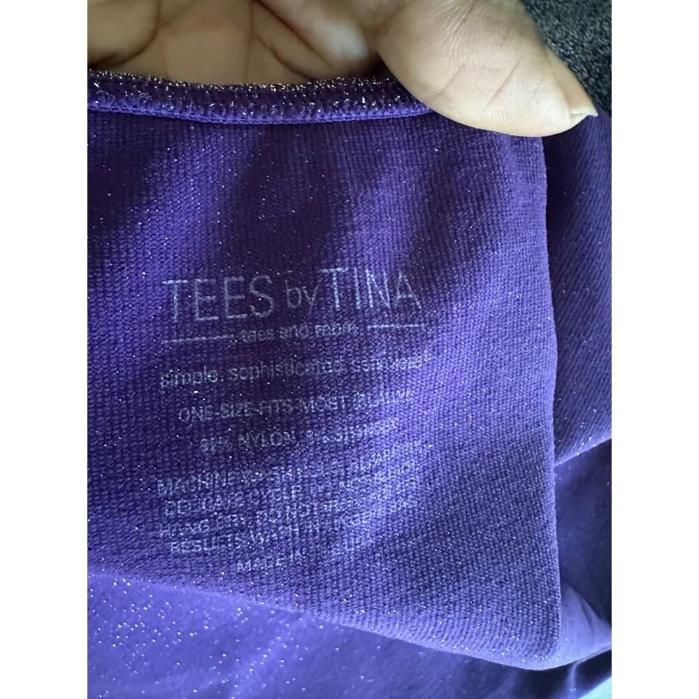 Tees By Tina Sparkly Purple Top Stretchy Scoop Neck Shimmery Layering Piece NWOT Size undefined - Image 5