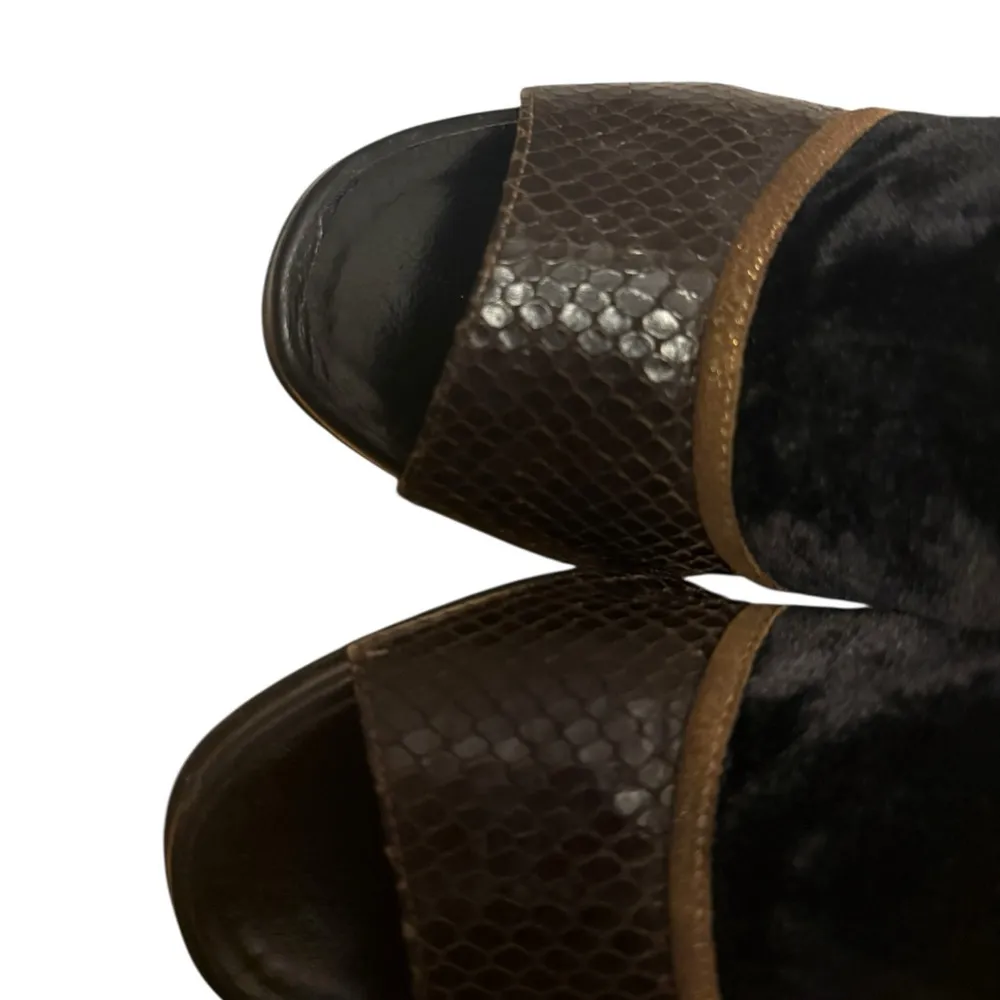 Dries Van Noten Leather Snakeskin Colorblock Gold Glitter Heels - Image 4