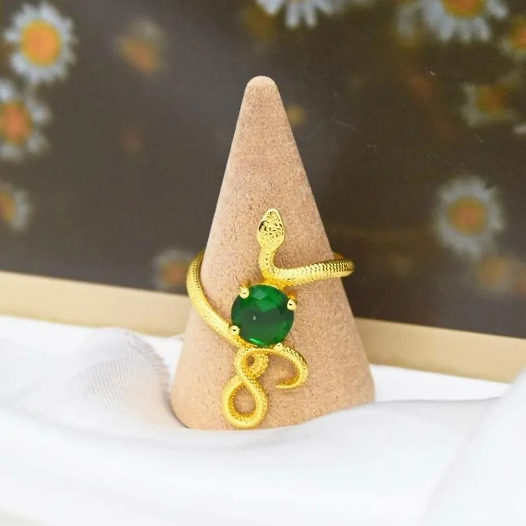 Emerald and Gold Snake Ring Size 6 - Image 3