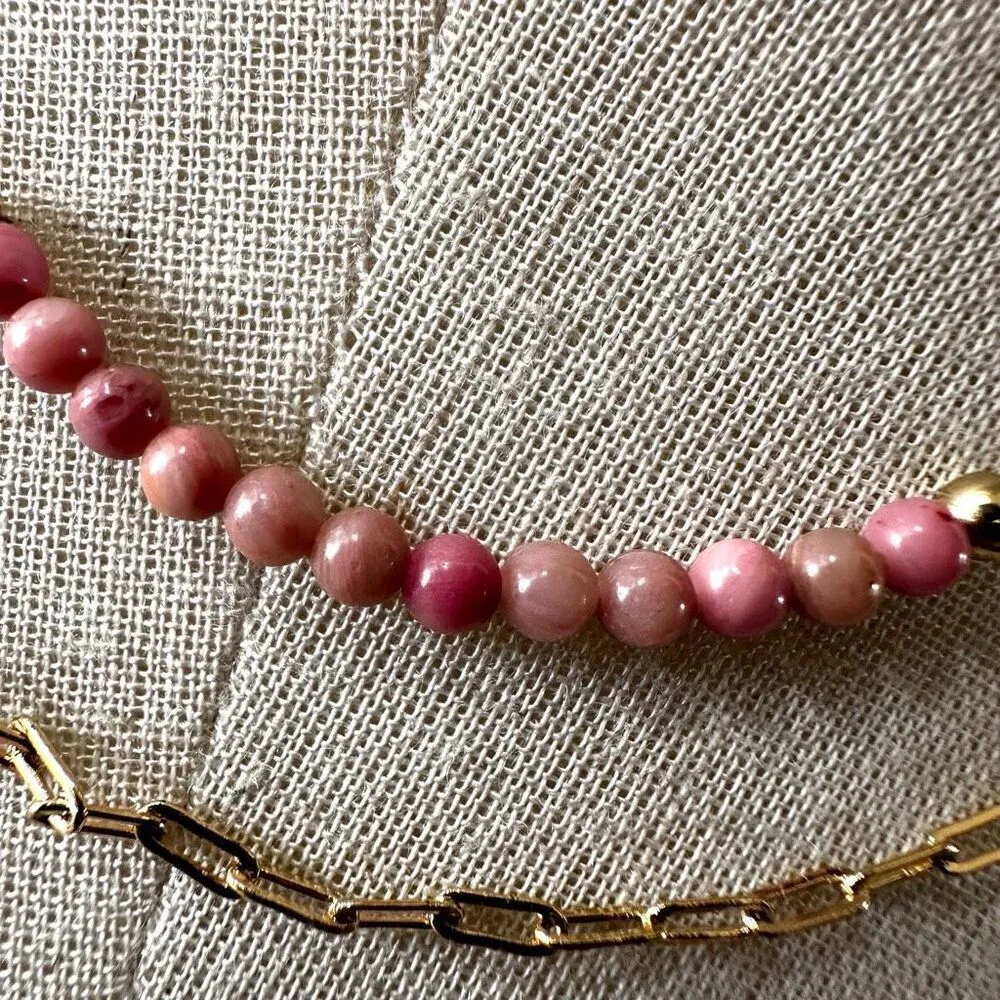 gold tone rhonodonite double chain 14k gold dipped necklace - Image 4