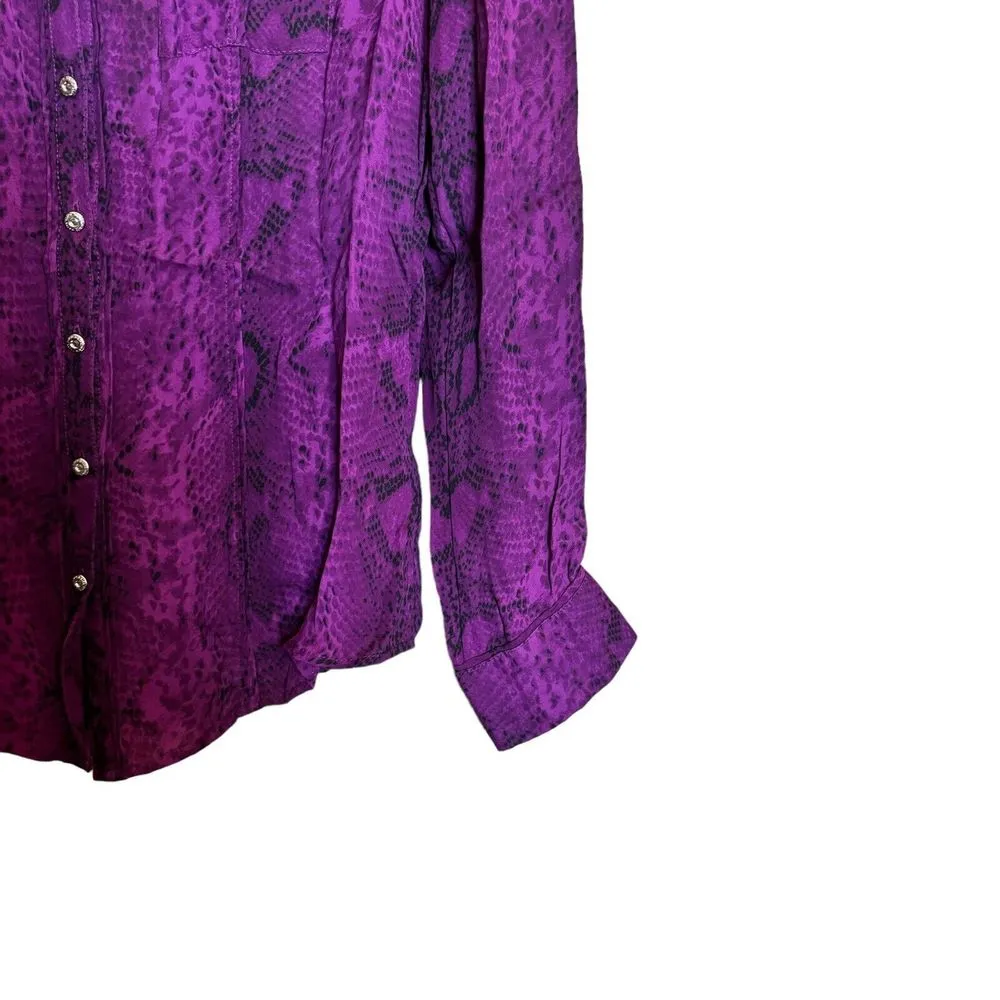 White House Black Market Shirt 2 Multicolor Snake Print Silk Button Up Blouse - Image 4