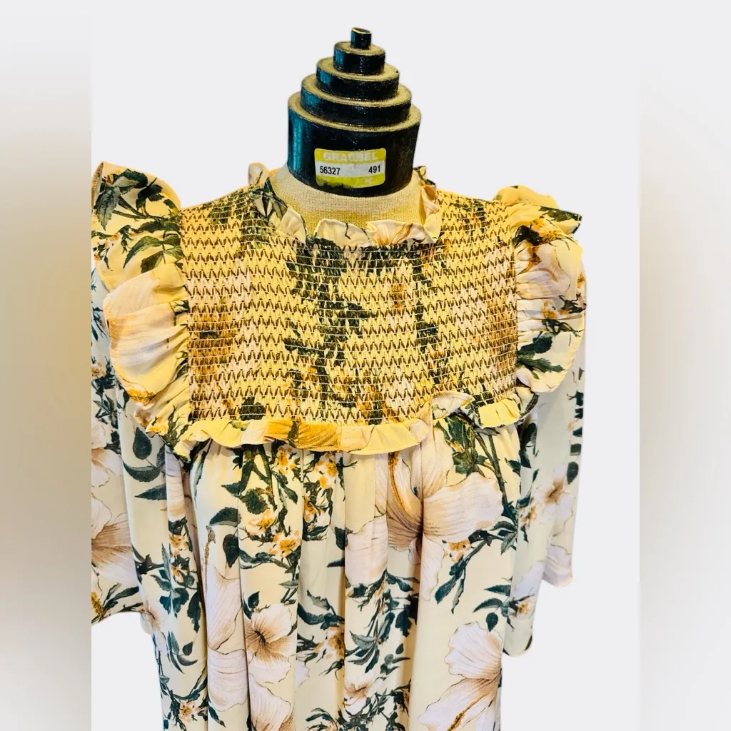 Happy x Nature Smocked Floral Boho Knee Length‎ Dress By Kate Hudson Small NWT Pink - Image 3