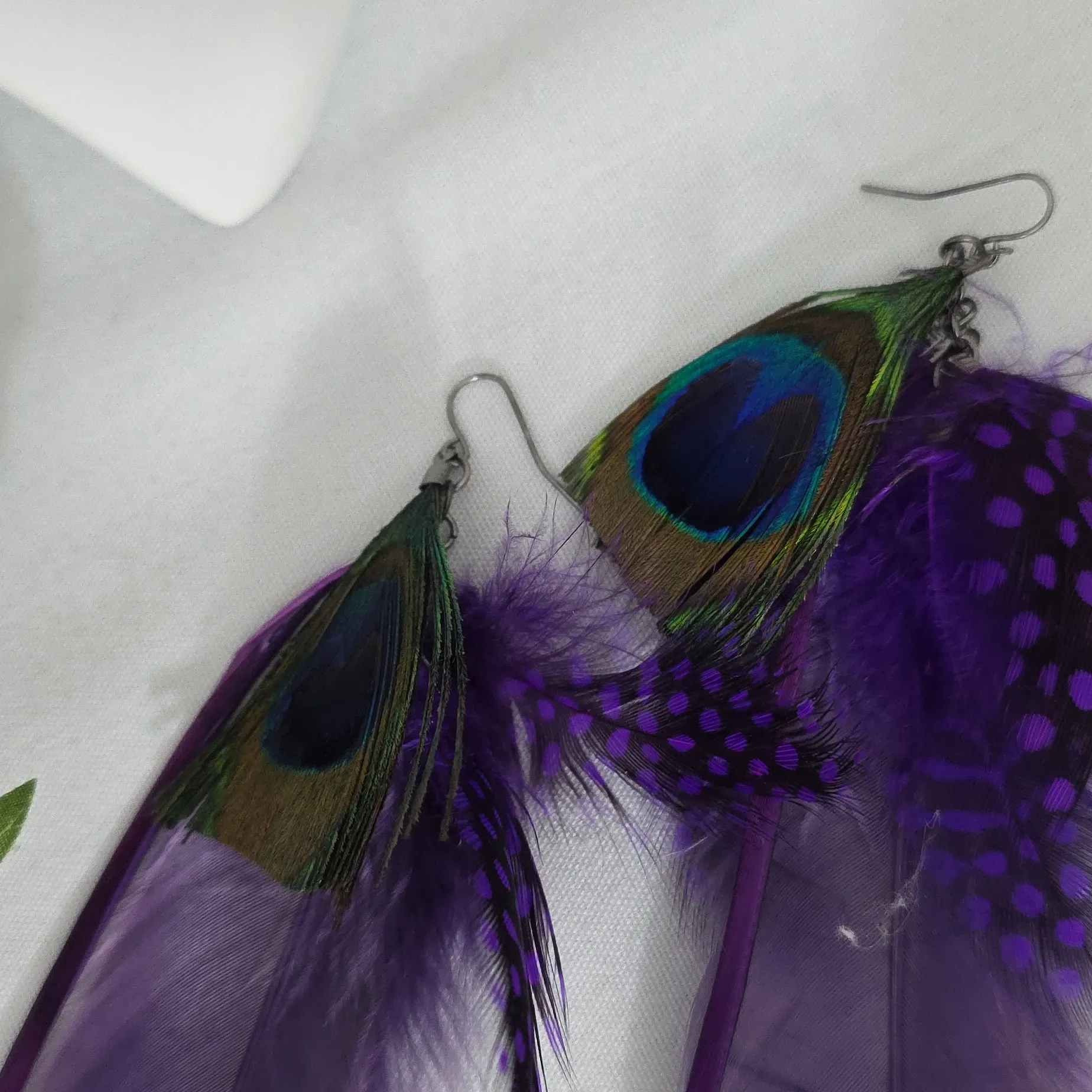 Boho Long Purple Real Feather Earrings - Image 3
