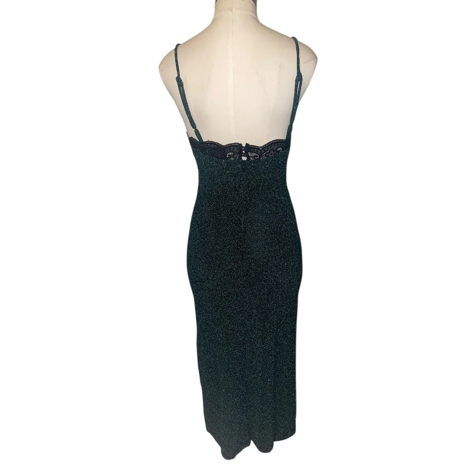 Anthropologie Current Air Emerald Lurex Lace Inset Midi Dress Size Small NWT - Image 3