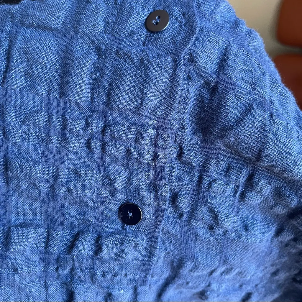 Eileen Fisher Navy Organic Cotton Windowpane Button Front Mini Shirt Dress XS - Image 12