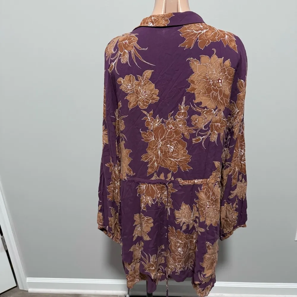 Free People Shake It Up Boho Floral Dress Berry Purple Flower Button Down Small - Image 5