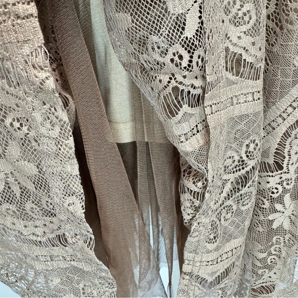 Ryu Cream & Taupe Knit Bodice Lace & Mesh Overlay Asymmetric Hem Fairy Dress - Image 7