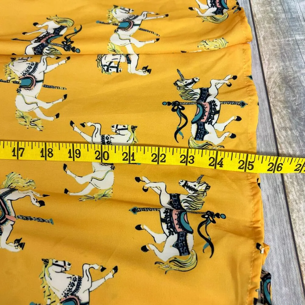 Modcloth Anthropologie Carousel Horse Skirt Size Small Yellow Carnival Unicorn - Image 7