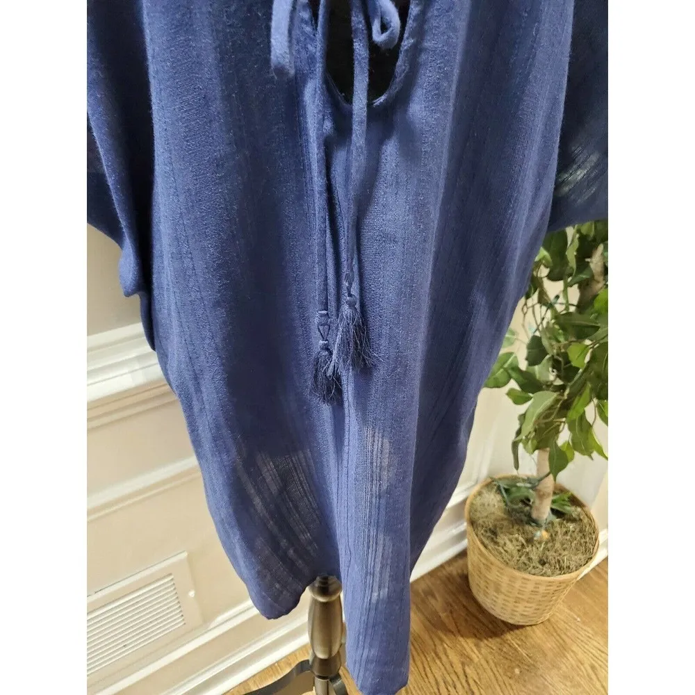 Kona Sol Women's Solid Blue Polyester V-Neck Short Sleeve Blouse Size X-Large - Image 3