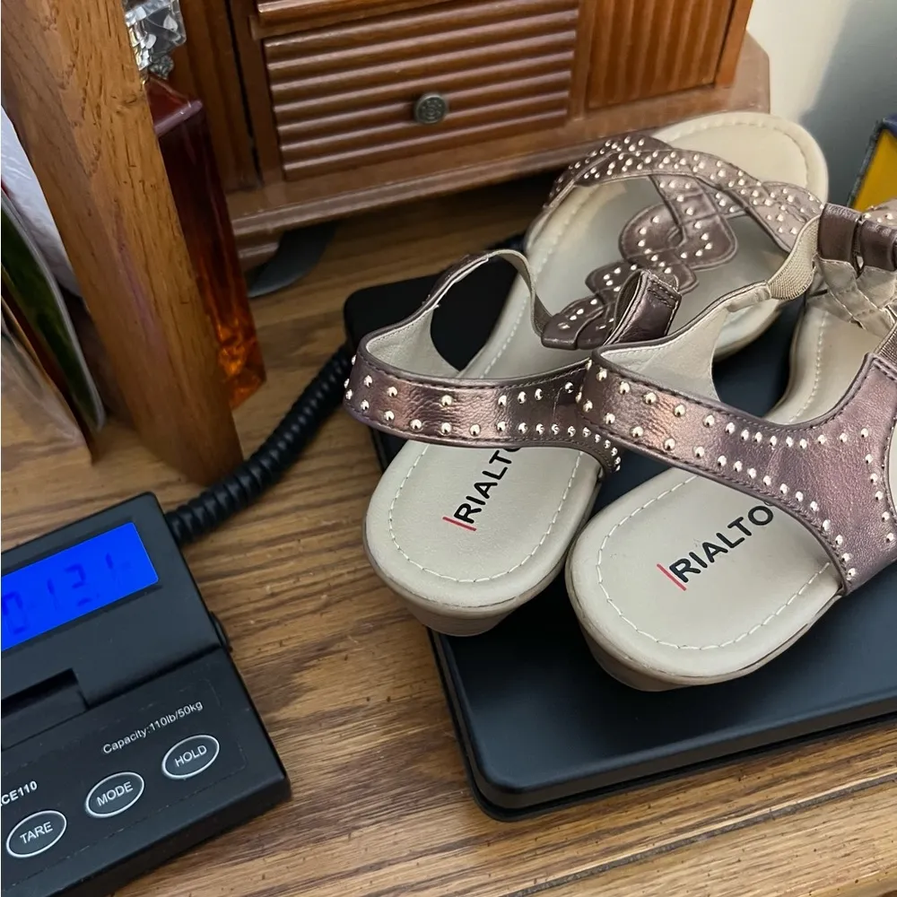 Rialto Gemma Low Wedge Slingback Sandals Bronze Gold Balls NO SIZE Approx 7-7.5 - Image 14