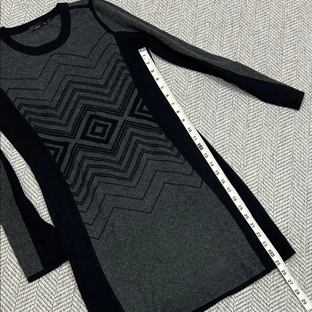 prAna Delia sweater dress in a charcoal and black wool blend, geometric pattern - Image 4