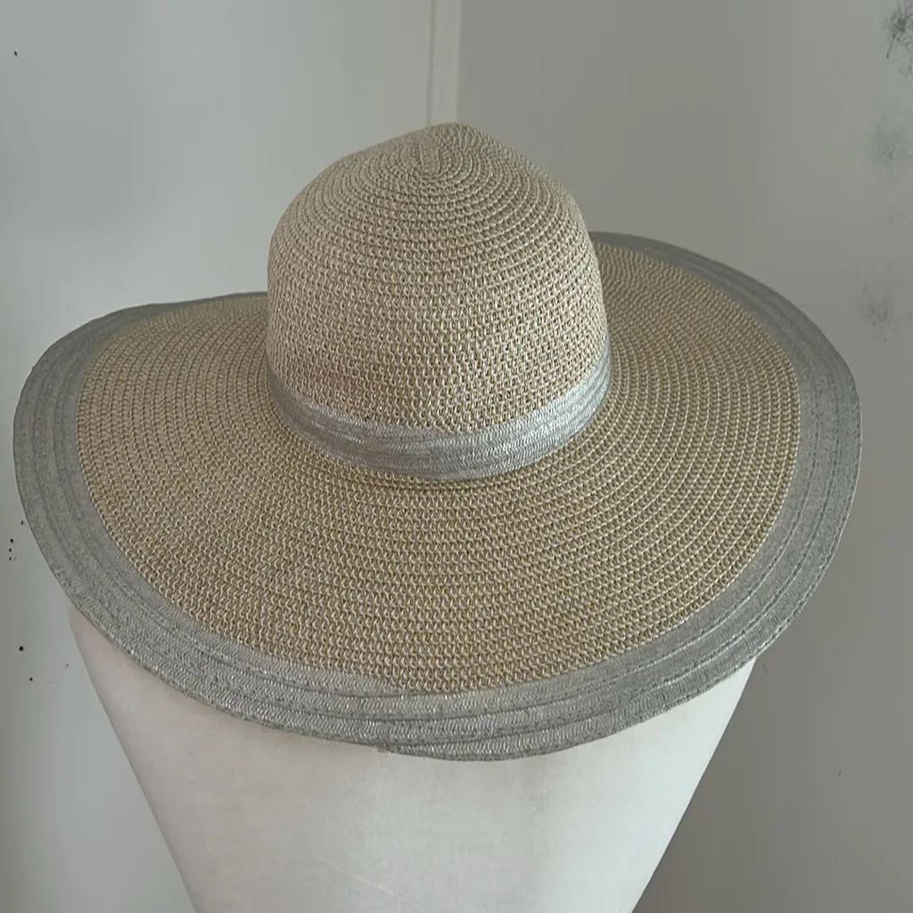 Straw and and Silver Thread Sun Hat Tan - Image 3