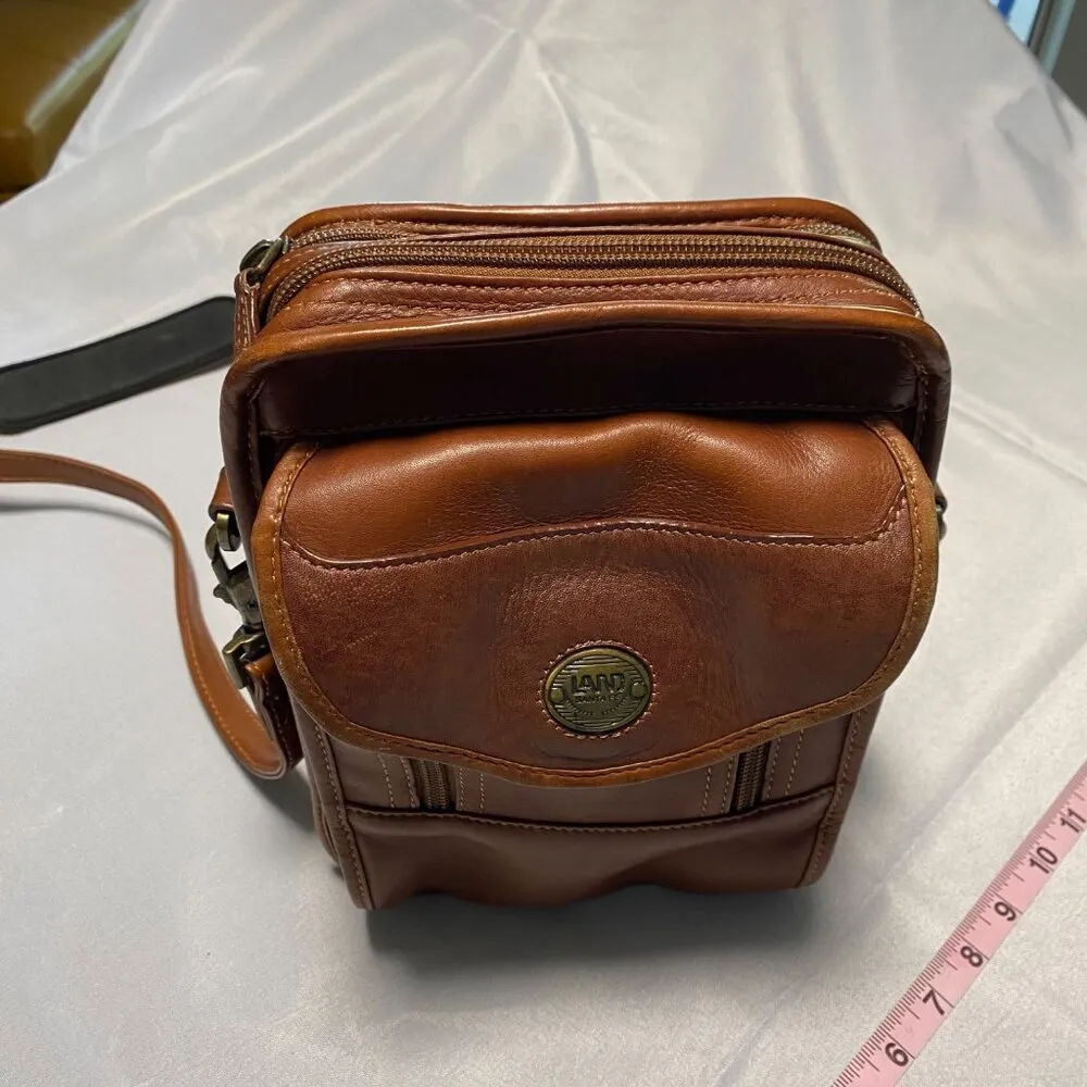 Vintage LAND Leather Crossbody Bag With Multiple Compartments & Adjustable Strap Brown - Image 3