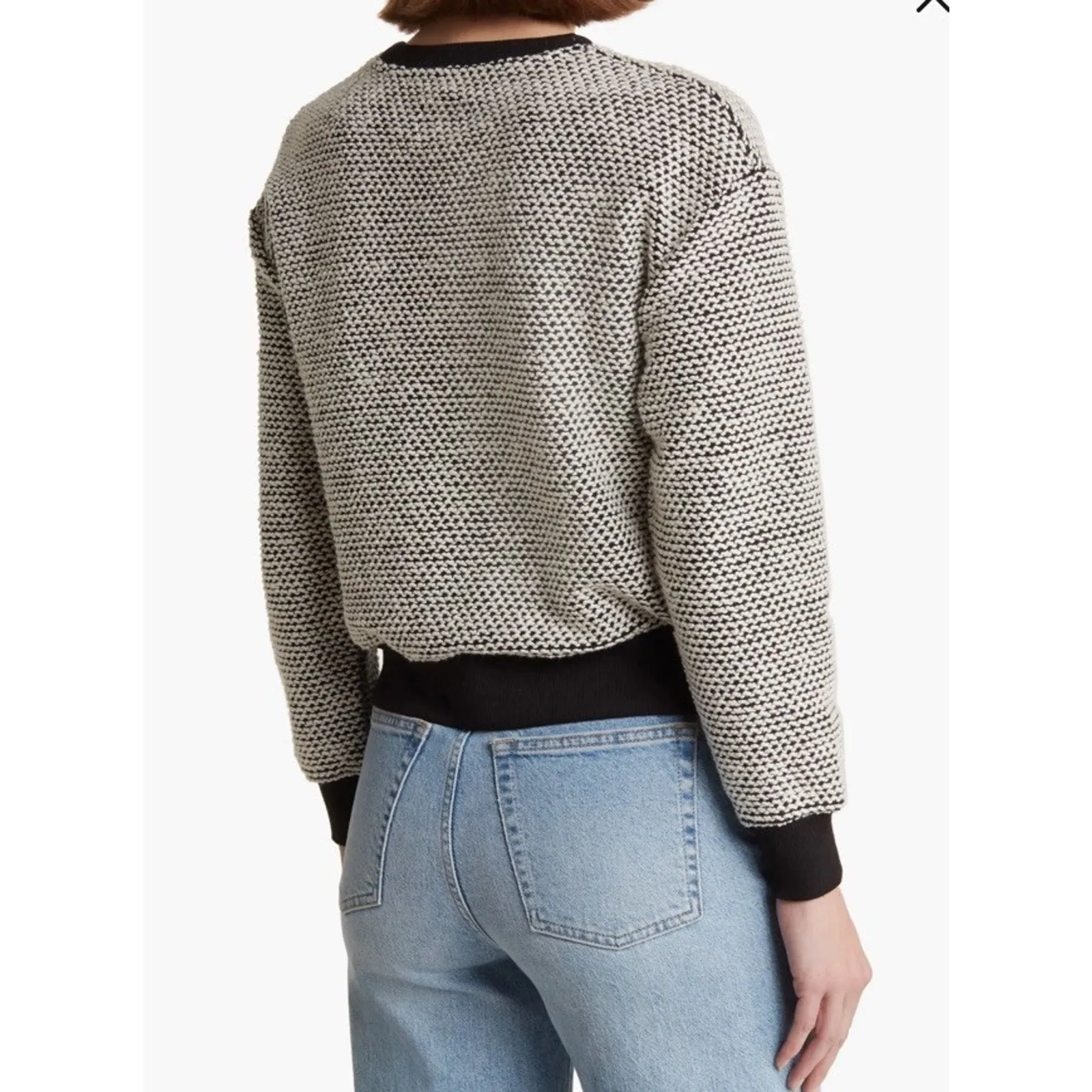 Marine Layer Textured Knit Pullover Sweatshirt S Black White Crewneck - Image 5
