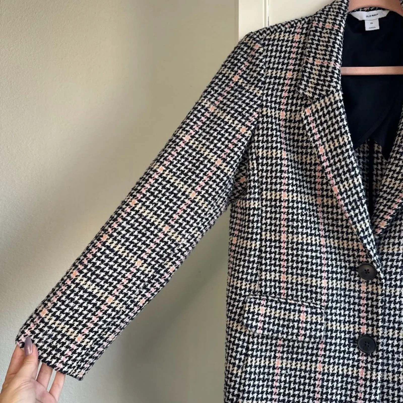 Old Navy Classic Multicolor Houndstooth Tweed Oversized Blazer Jacket size XS - Image 4