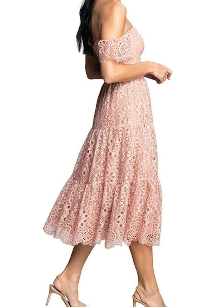 DRESS THE POPULATION River Lace Dress Blush Women’s Sz M - Image 3