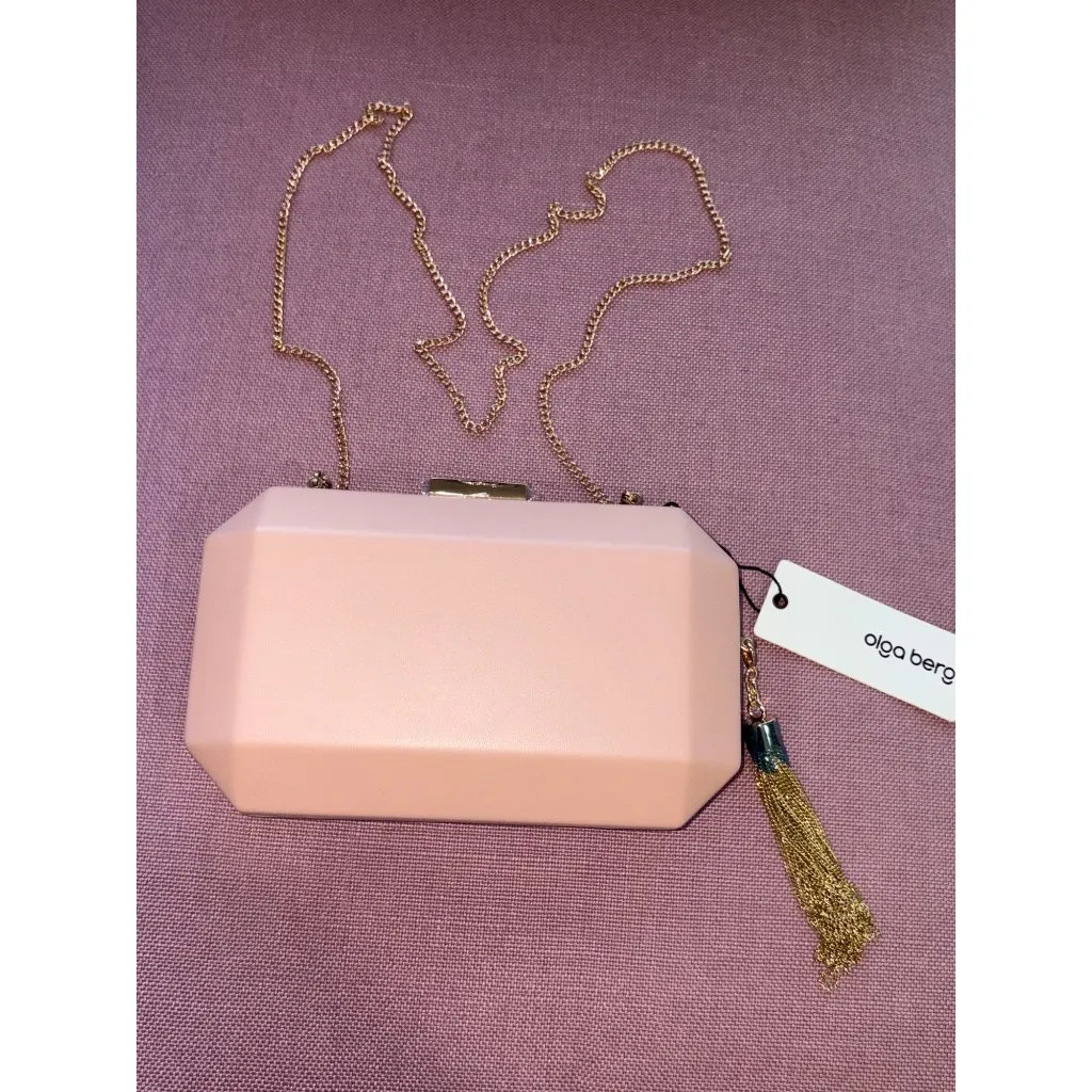 Olga berg Lia Facetted Clutch With Tassel in Blush & Gold Leather New gold - Image 6