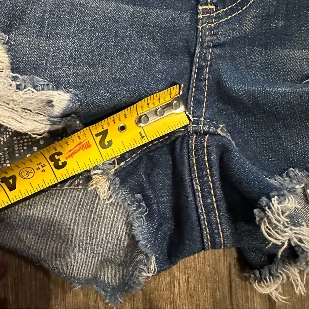 American Eagle Jeans Super Hi-Rise Shortie Womens Denim Raw Hem Zippers Shorts 6 - Image 9