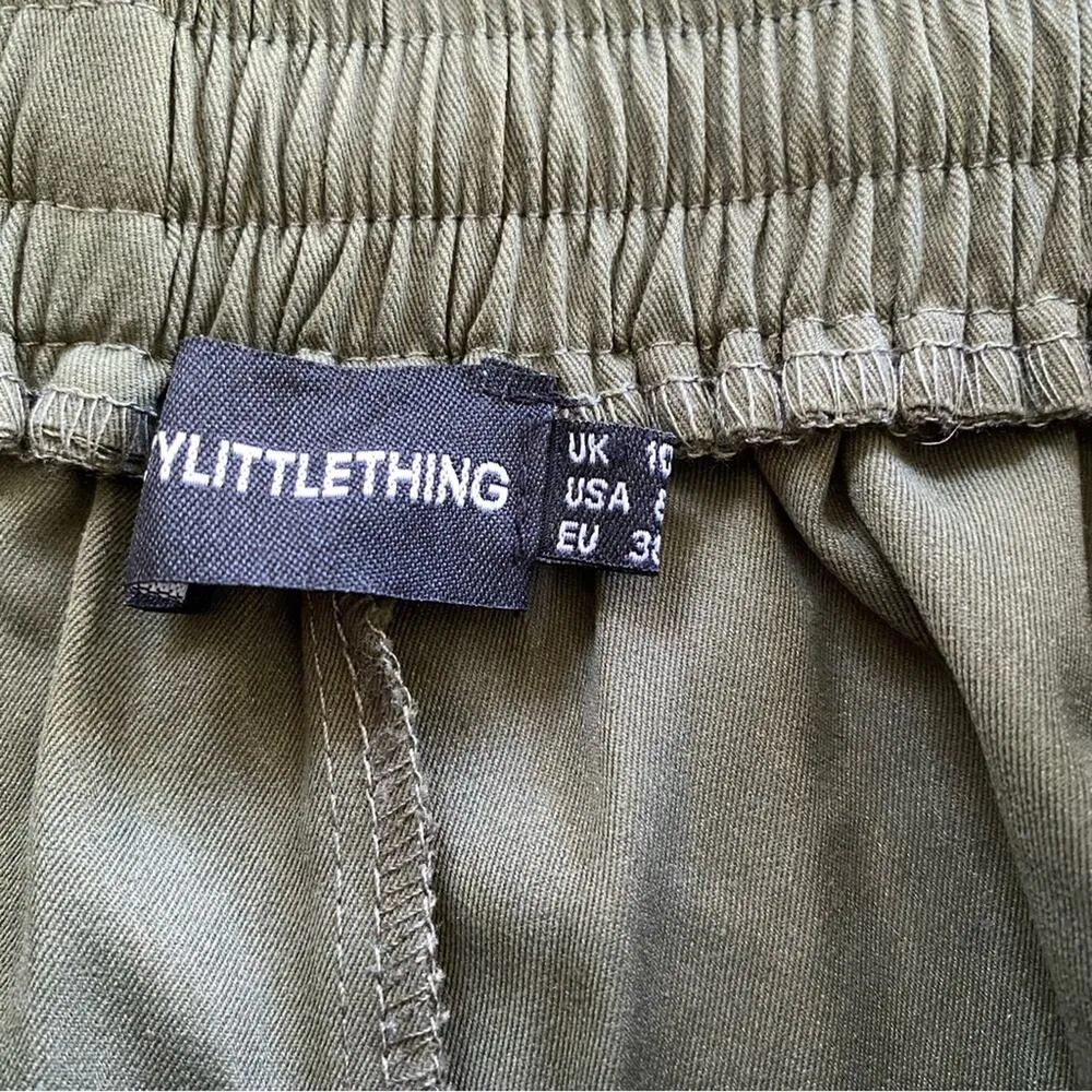 Pretty Little Thing Khaki Elasticated Waist Wide Leg Cargo Pants in Green - Image 5