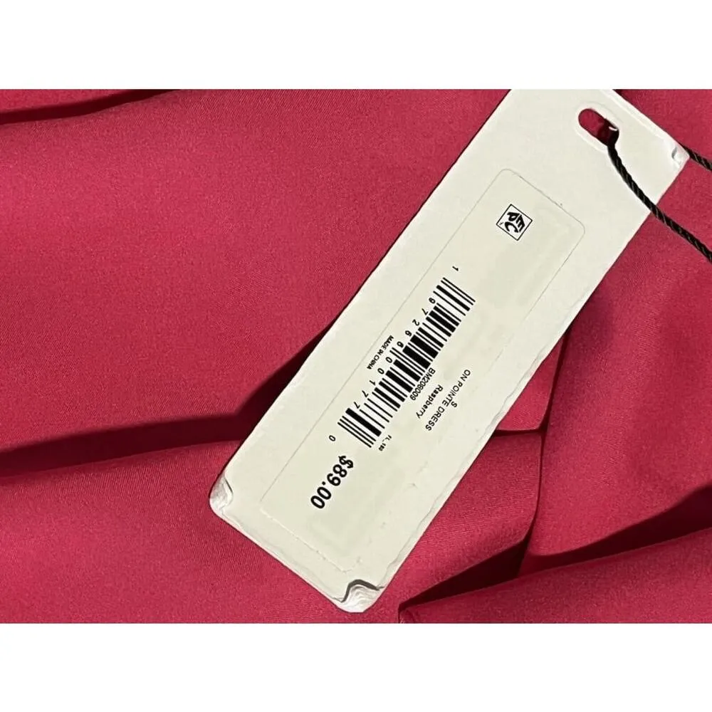 Steve Madden Dress Small Pink One Shoulder Sleeve Short Midi A Line Satin NEW - Image 9