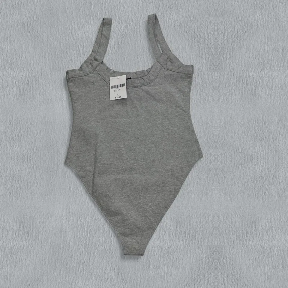 NWT Forever 21 Bodysuit L Womens Grey Knit Sleeveless Contour Sculpt - Image 2