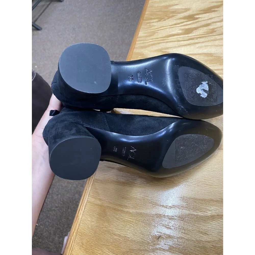 AGL Chelsea Boots Women's 7 Black Suede Back Zip Almond Toe Block Heels S42 - Image 7