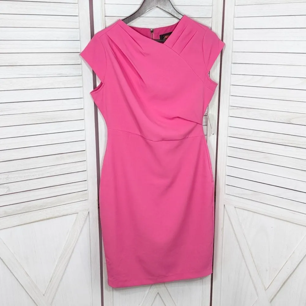 Alexia Admor Daisy Ruched Drape Surplice Sheath Dress Hot Pink 10 Cap Sleeve - Image 9