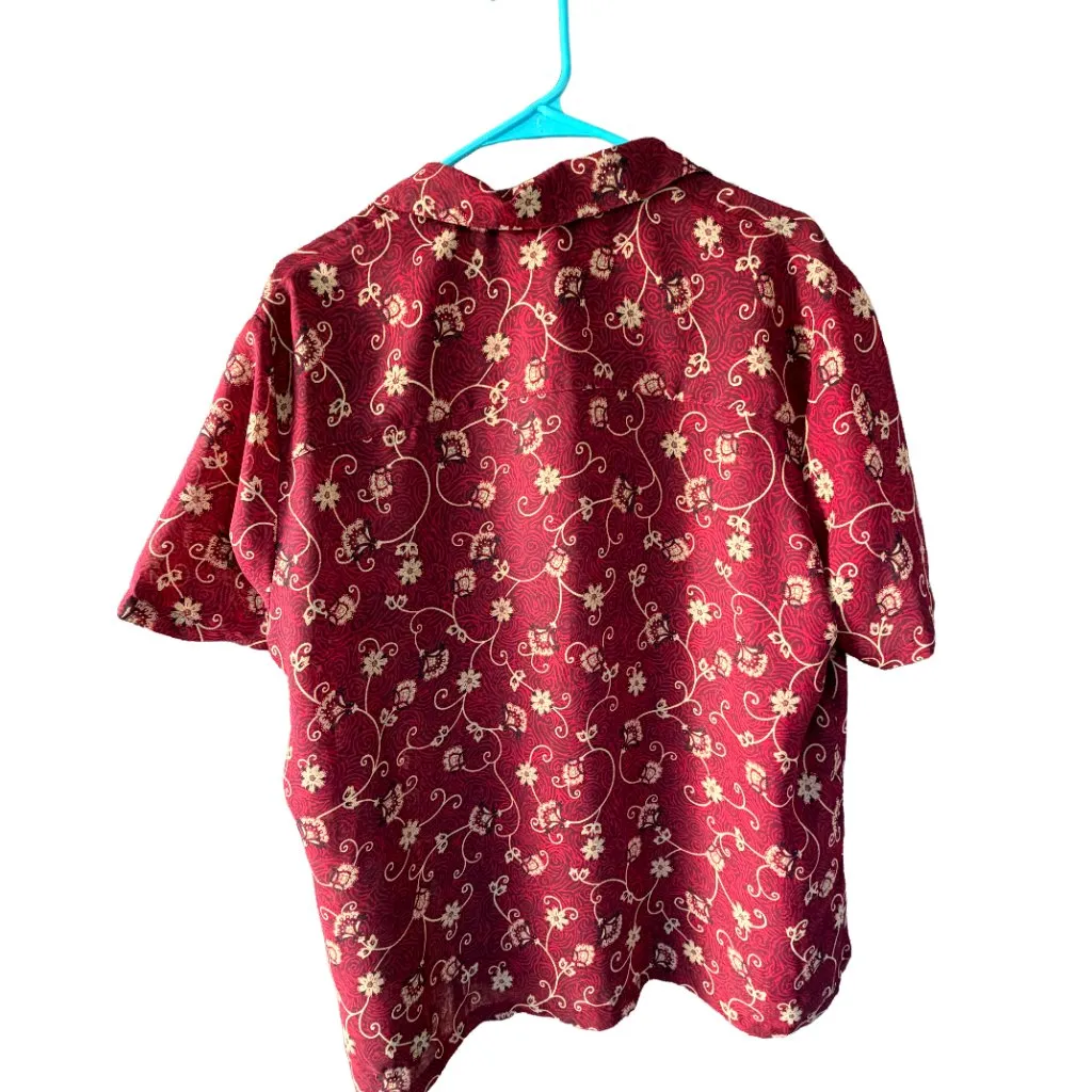 Emma James Vintage 90s Burgundy Embroidered Floral Jacquard Button Up Plus Size - Image 5
