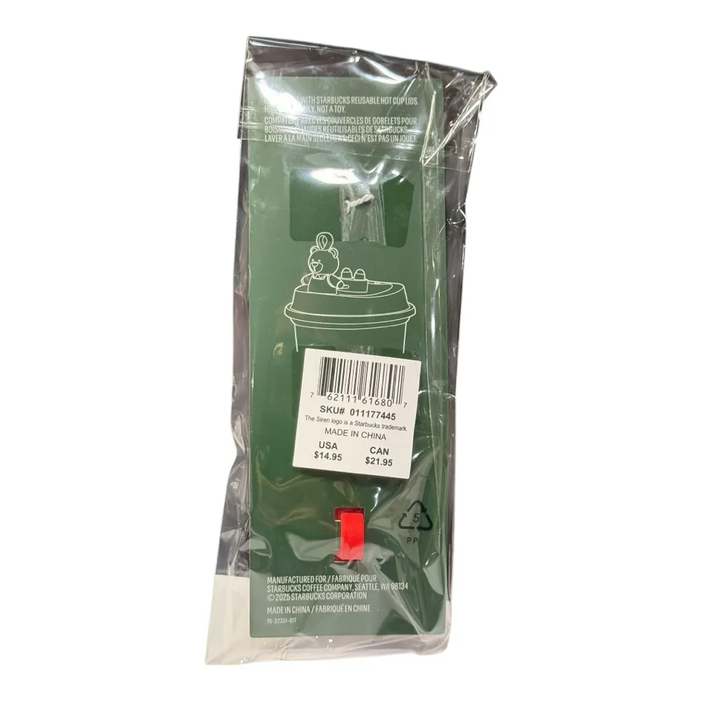 Starbucks Bearista Keychain Reusable Hot Cup Lid Stopper Red Apron NEW - Image 2